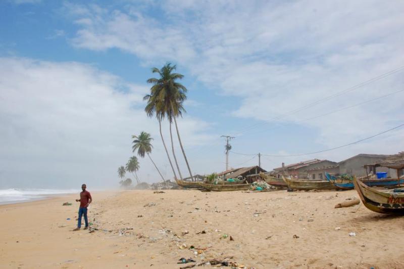The beach of Grand-Bassam, half an hour's drive from Abidjan and close to the border with Ghana. Every month the authorities remove fishing boats from the water with cannabis or illegal pills on board.